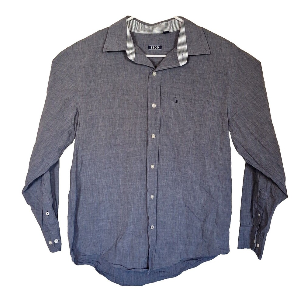 Izod Dress Shirt Size Large Gray Long Sleeve Men's Business Button Up